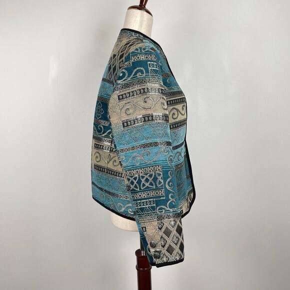 Vintage Serengeti Patchwork Tapestry Jacket Sz S Blue Metallic Shimmery Pockets - Picture 4 of 16